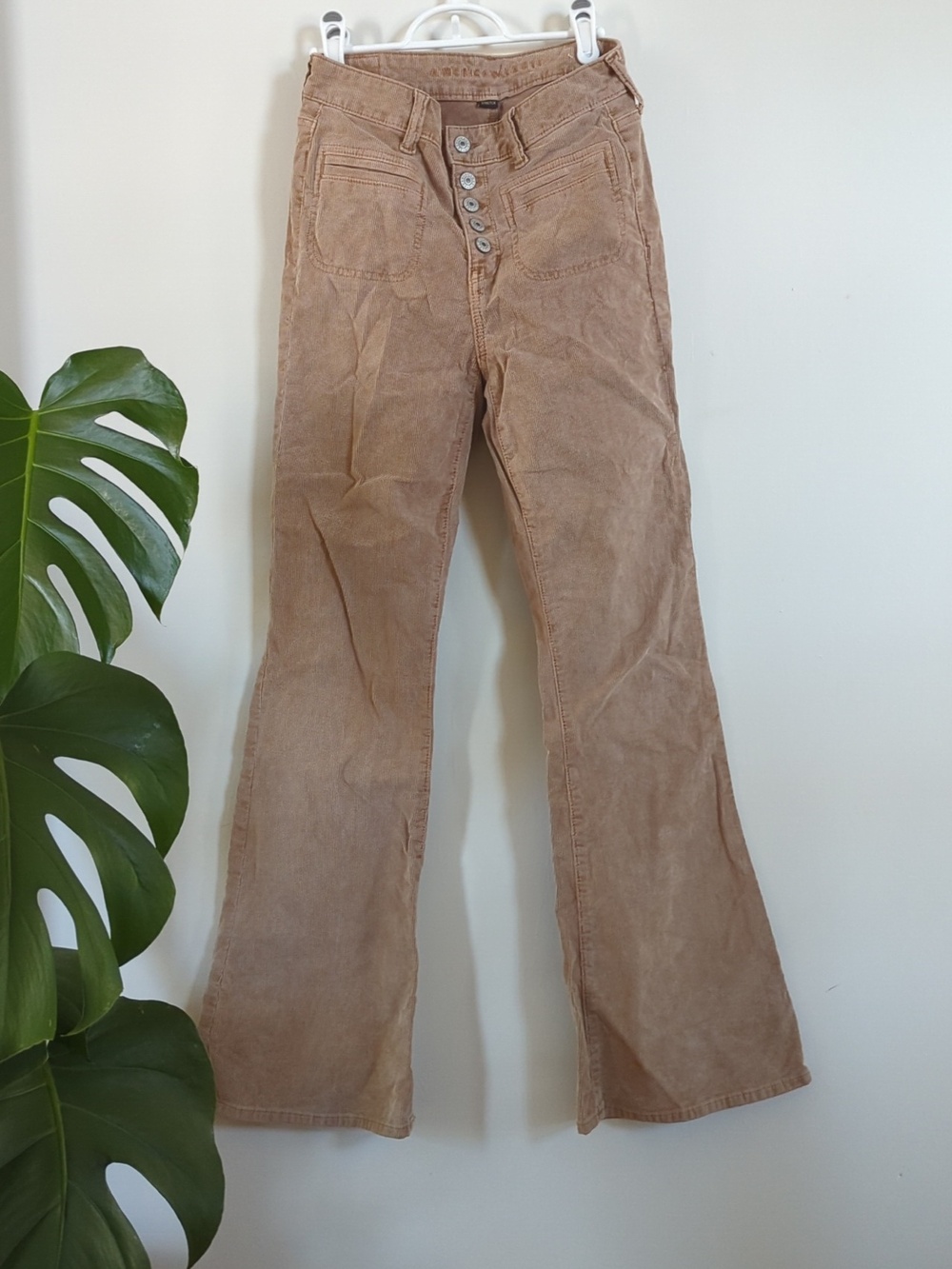 American Eagle Outfitters High Waisted Beige Corduroy Flare Pants